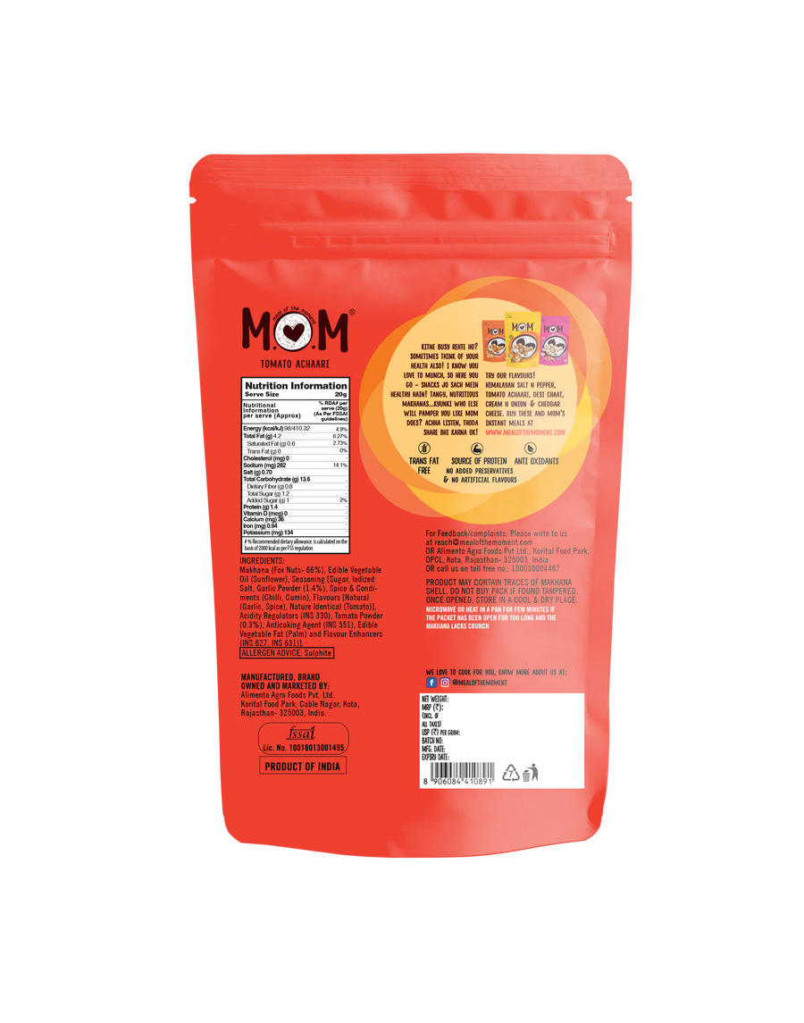 Roasted Tomato Achaari Makhana, 52g - Gluten Free | Anti Oxidants | MSG Free | Zero Trans Fat | No added Preservatives